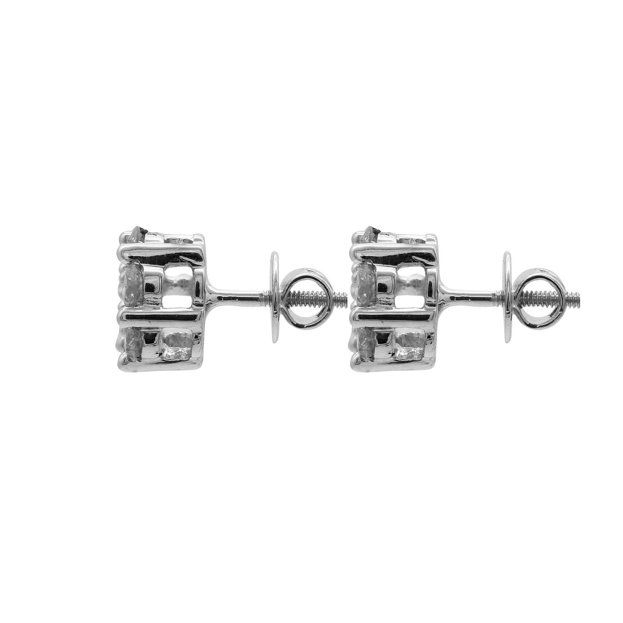 0.75 CT Diamond Cluster Studded Earrings Set in 14K White Gold