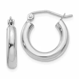 10k White Gold Polished Round Hoop Earrings