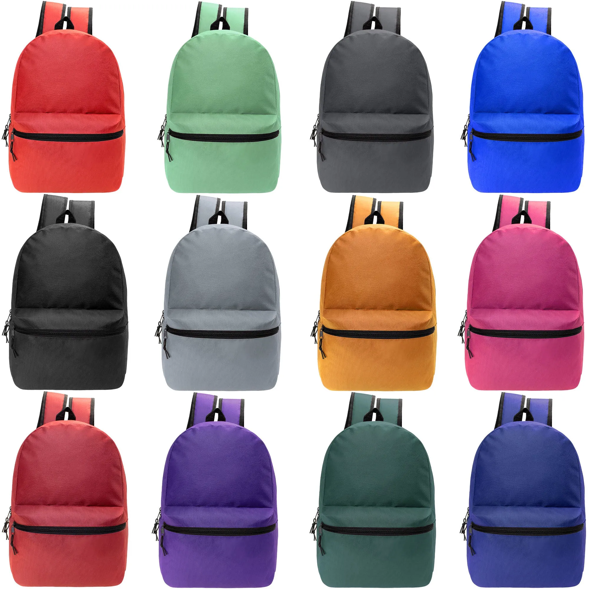 12 Wholesale 18.5" Basic Backpacks in 12 Colors & Your Choice of 12 Winter Item Sets - Wholesale Care Package: Homeless, Emergency, Charity