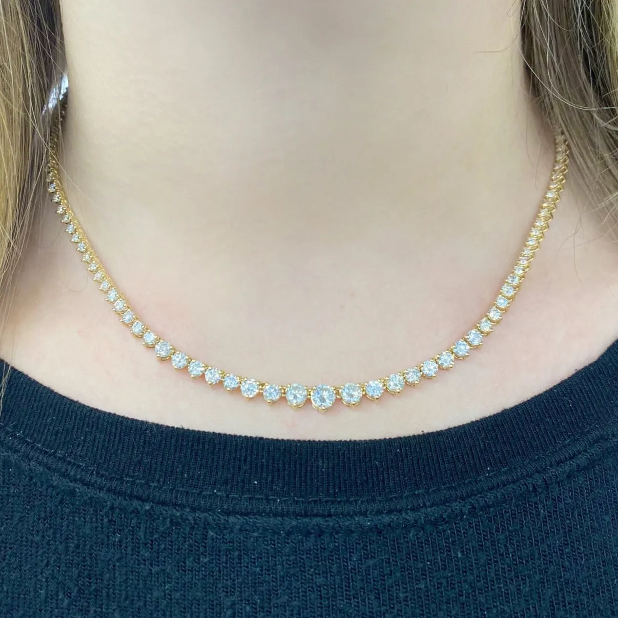 14K GOLD 6.76 CT DIAMOND GRADUATED TENNIS NECKLACE