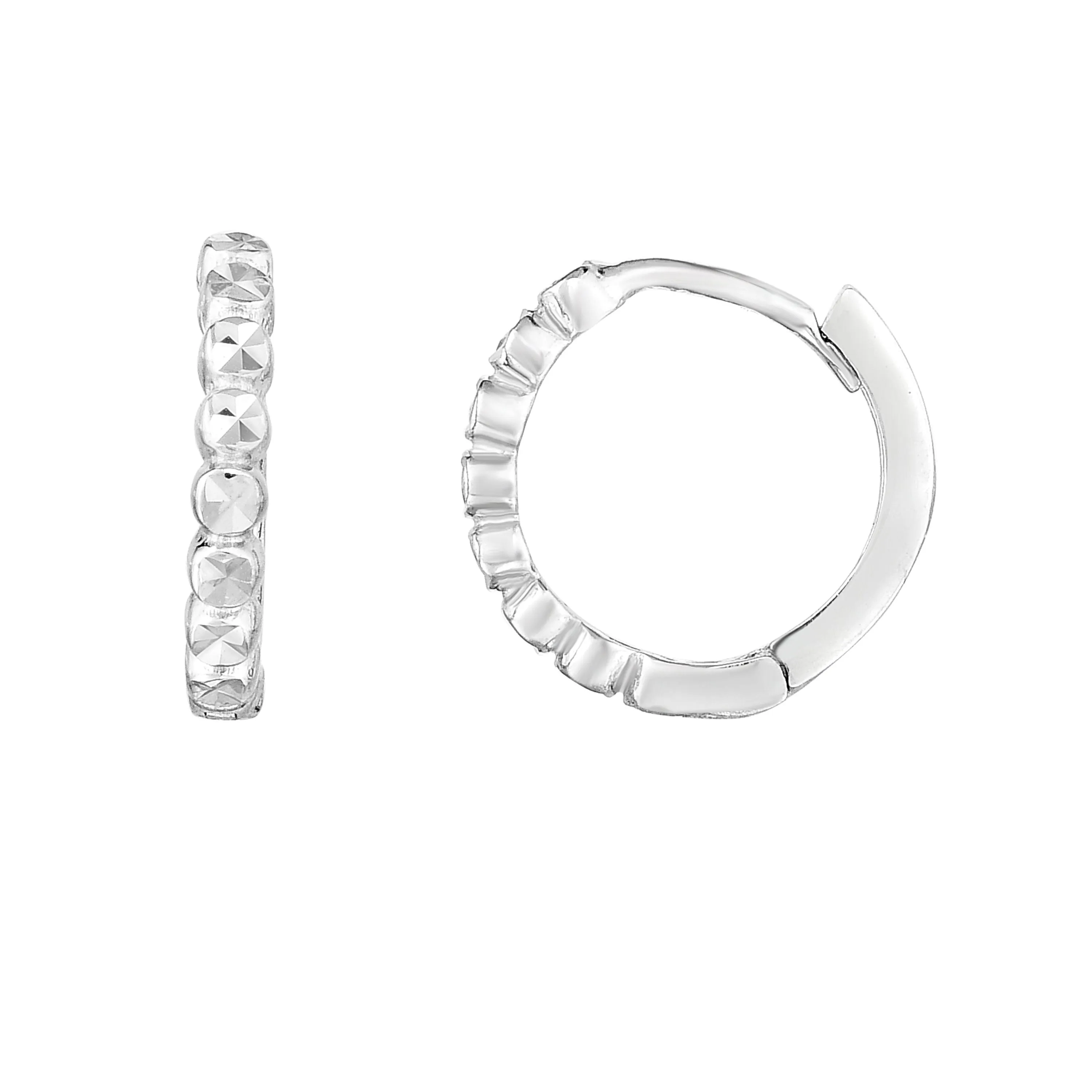 14K Gold Diamond Cut Round Huggie Hoop Earrings, 12mm