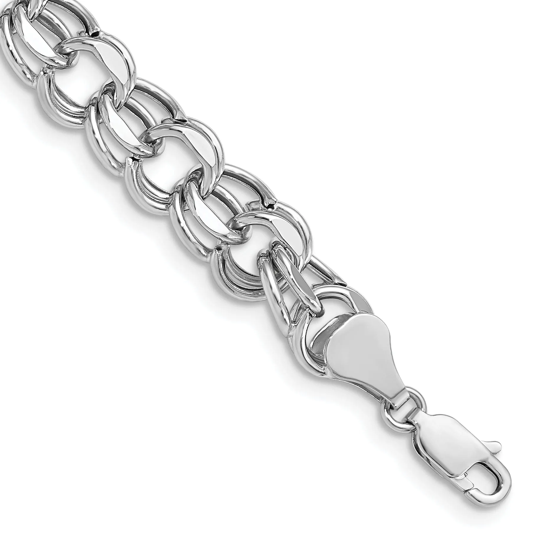 14K White Gold Charm Bracelet - Diamond Cut, 8-MM Wide Link, 7.25-inch