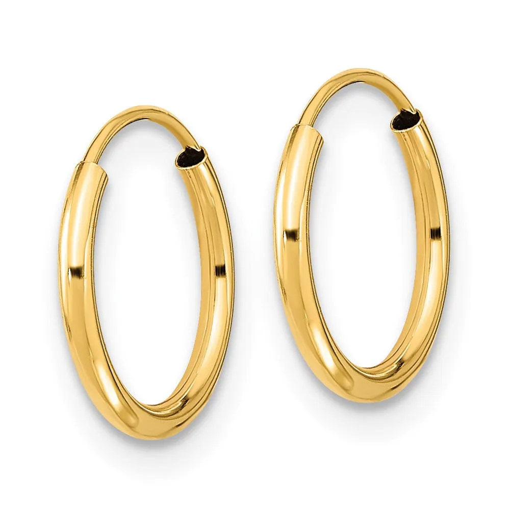 14KT Yellow Gold 12MM Endless Hoop Earrings