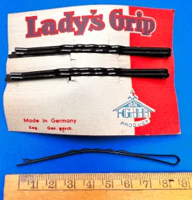 4 VERY Long -9cm/3.4" Black 1930s LADY'S GRIP Hair Pins