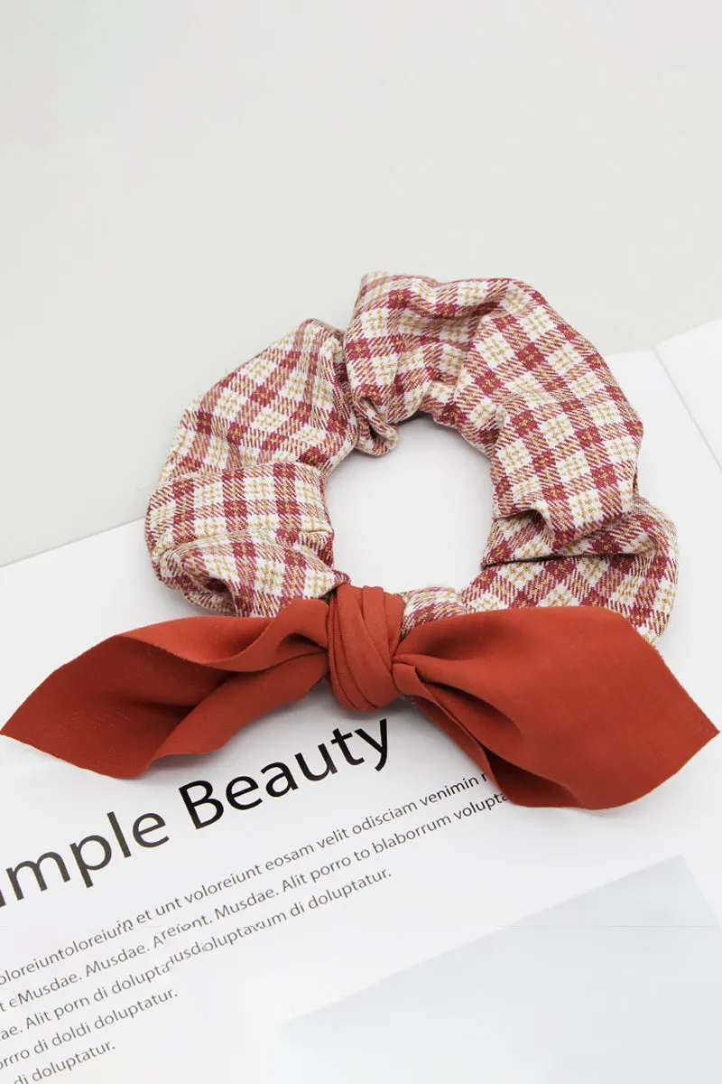 5PCS GINGHAM CLOTH BOW TIED SCRUNCHIE, 5PCS PER 1 PACK