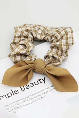 5PCS GINGHAM CLOTH BOW TIED SCRUNCHIE, 5PCS PER 1 PACK