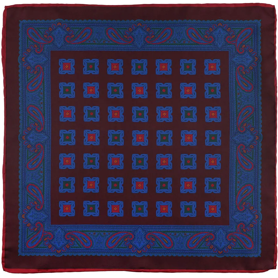 Ancient Madder Silk Pocket Square - Burgundy - 43x43cm