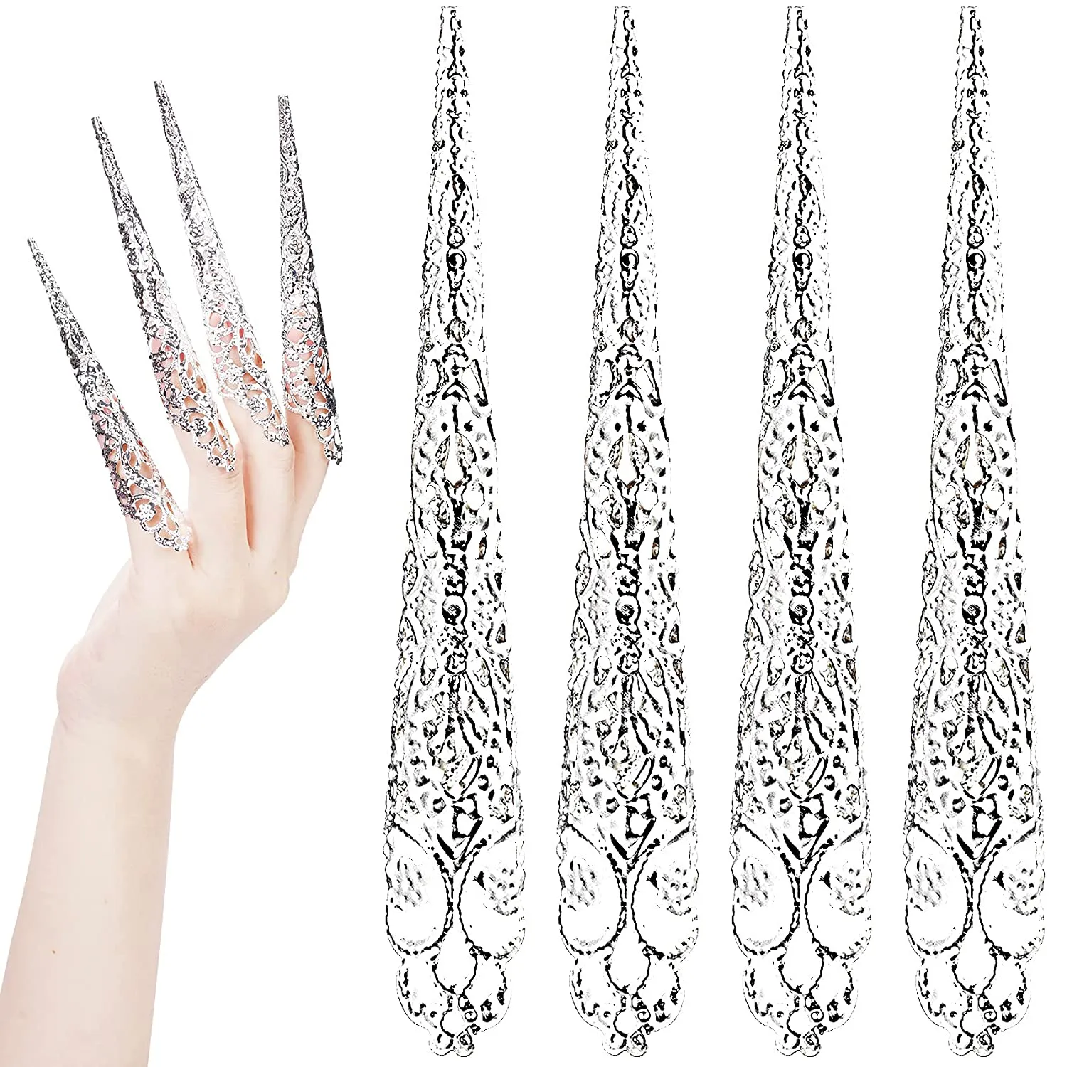 ANCIRS 10 Pack Finger Nail Tip Claw Rings, Ancient Queen Costume Fingertip Claw Nail Rings Decoration Accessory, Finger Knuckle Protectors for Halloween Cosplay Drama Dance Show