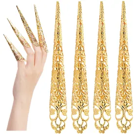 ANCIRS 10 Pack Finger Nail Tip Claw Rings, Ancient Queen Costume Fingertip Claw Nail Rings Decoration Accessory, Finger Knuckle Protectors for Halloween Cosplay Drama Dance Show