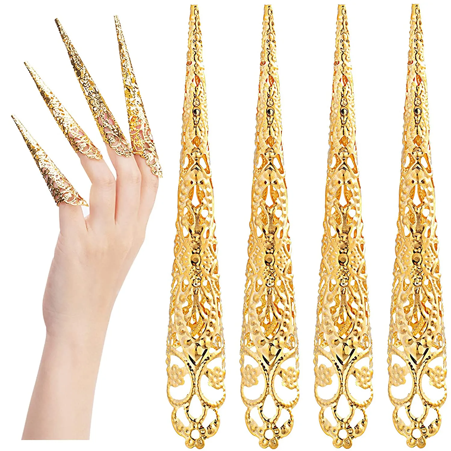 ANCIRS 10 Pack Finger Nail Tip Claw Rings, Ancient Queen Costume Fingertip Claw Nail Rings Decoration Accessory, Finger Knuckle Protectors for Halloween Cosplay Drama Dance Show