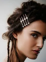 Arrow Bobby Pins "Straight Shooter" Two Silver Two Gold Arrows Bobbypins On Black Leather