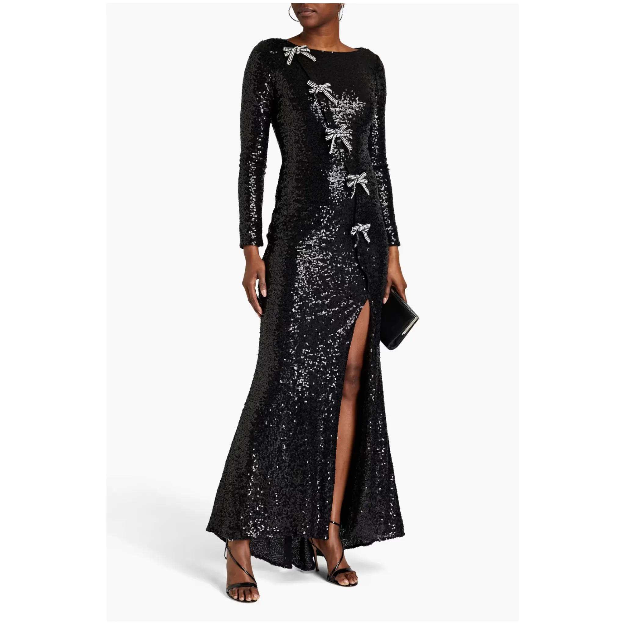 BADGLEY MISCHKA Bow-embellished sequined mesh gown