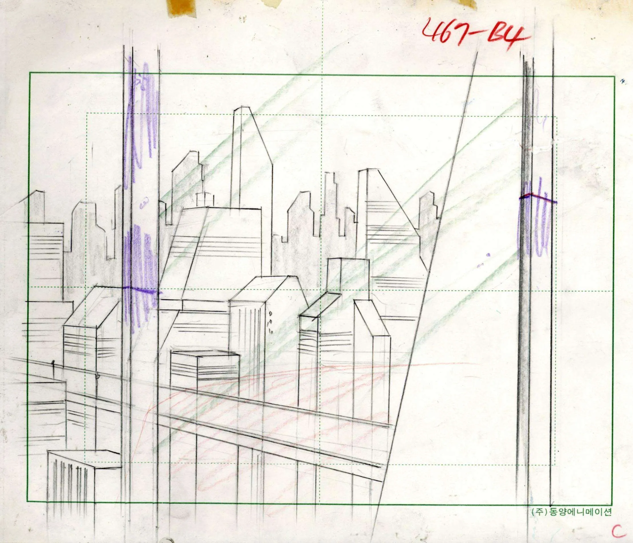 Batman Beyond Original Production Background With Matching Drawing