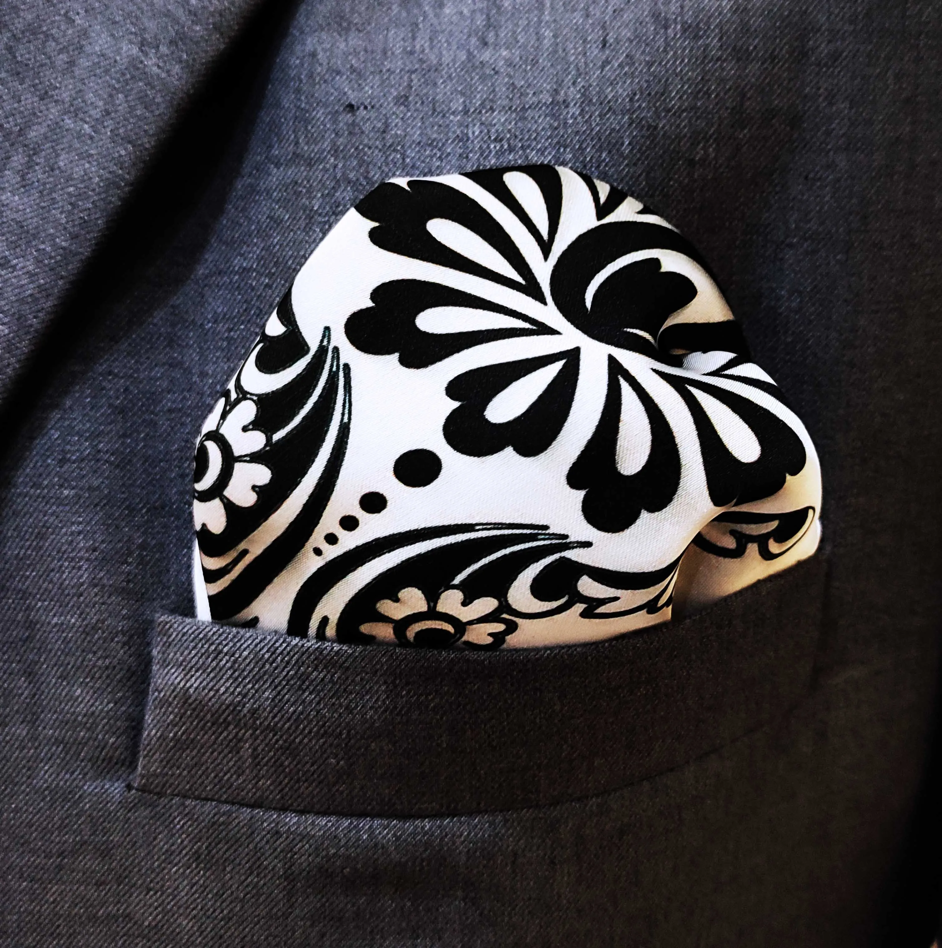 BLACK & WHITE TURKISH FLORAL - SILK POCKET SQUARES