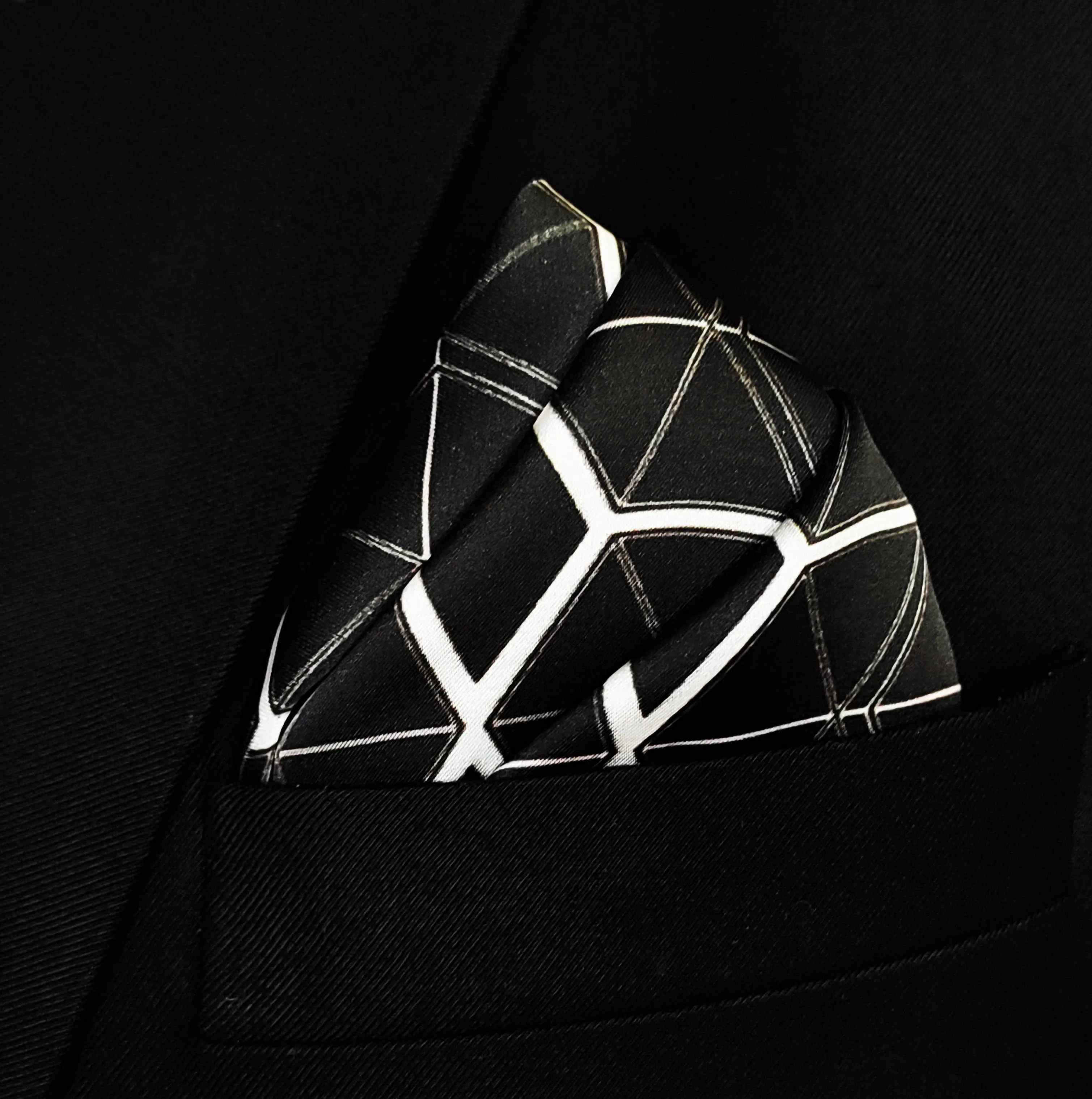 Black and White Hexagonal - Silk Pocket Squares