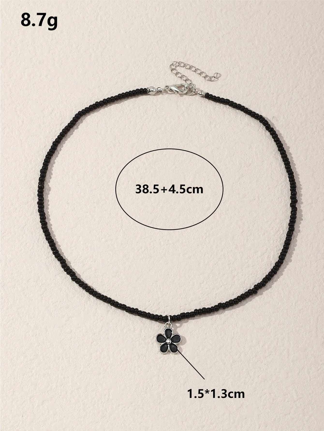 Black Flower Charm Beaded Necklace for Women Girls Accessories Jewelry Gifts