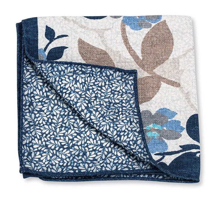 Blue Floral/Leaves Pocket Square - 5530