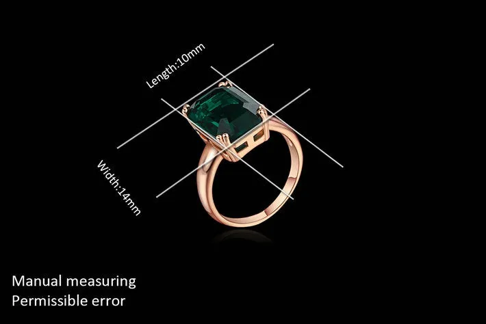 Brand Emerald Ring Rose Gold Plated Fashion Red/Green Big Crystal Imitation Ruby Wedding Jewelry For Women