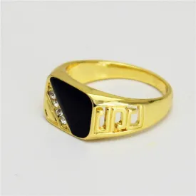 Brand Size 8-11 Hollow Out Design Fashion Classic Black Enamel Rhinestone Golden Rings For Men and Women