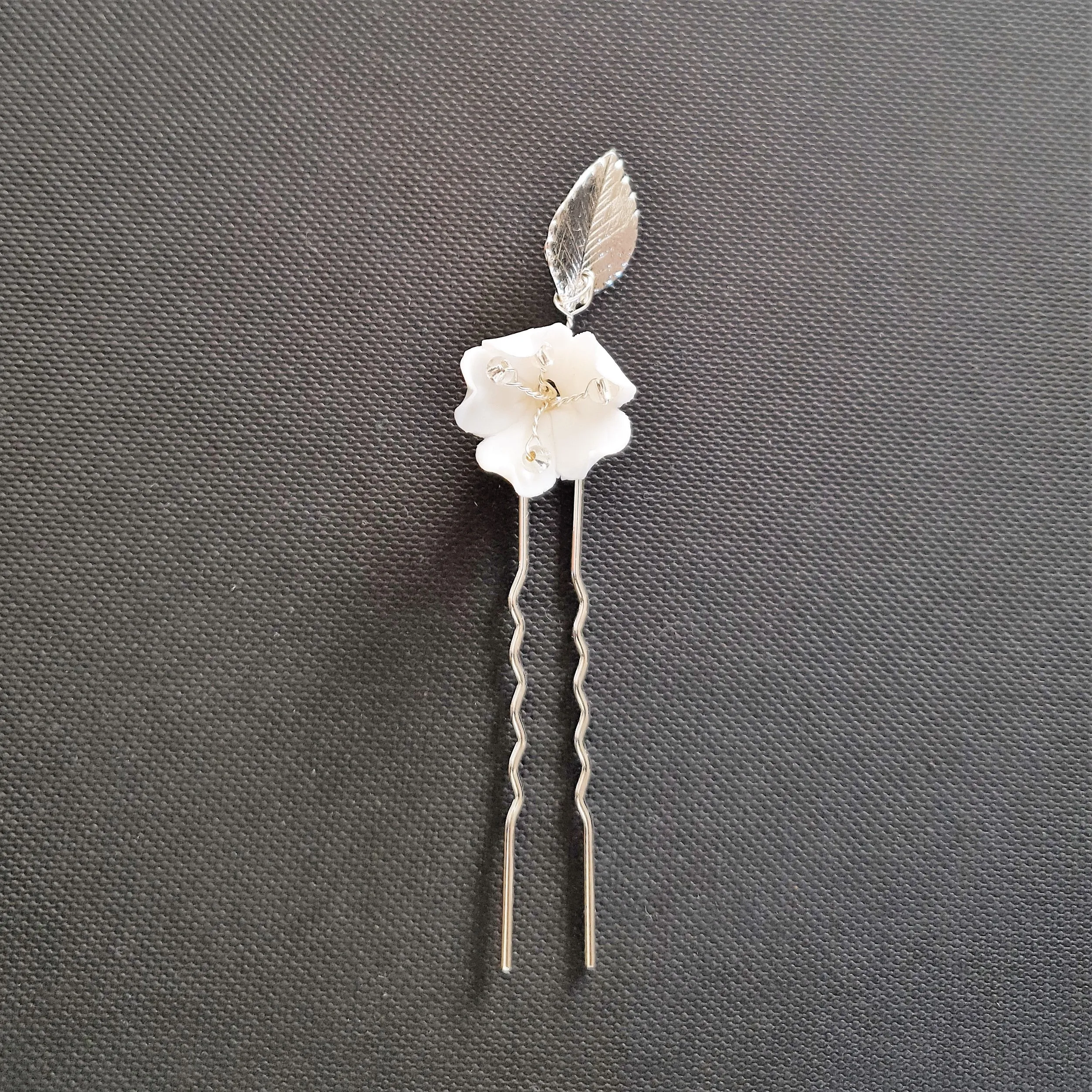 Bridal Hair Pins Set with White Flowers-Magnolia