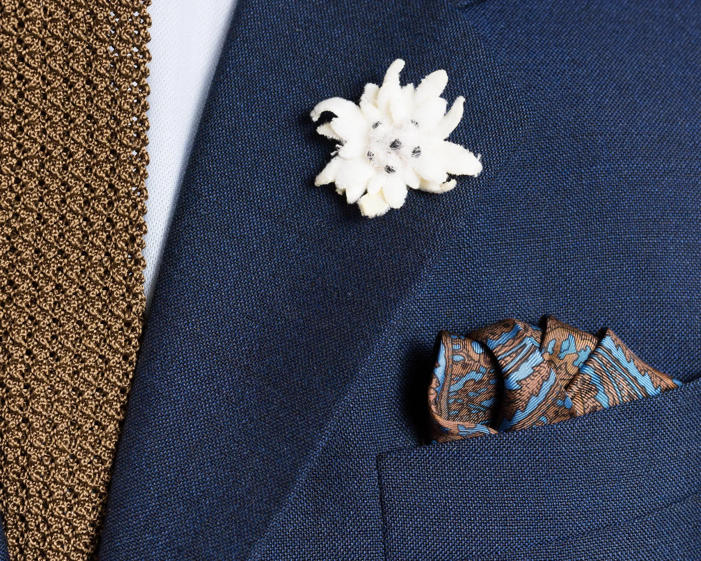 Brown & Blue Paisley Silk Pocket Square