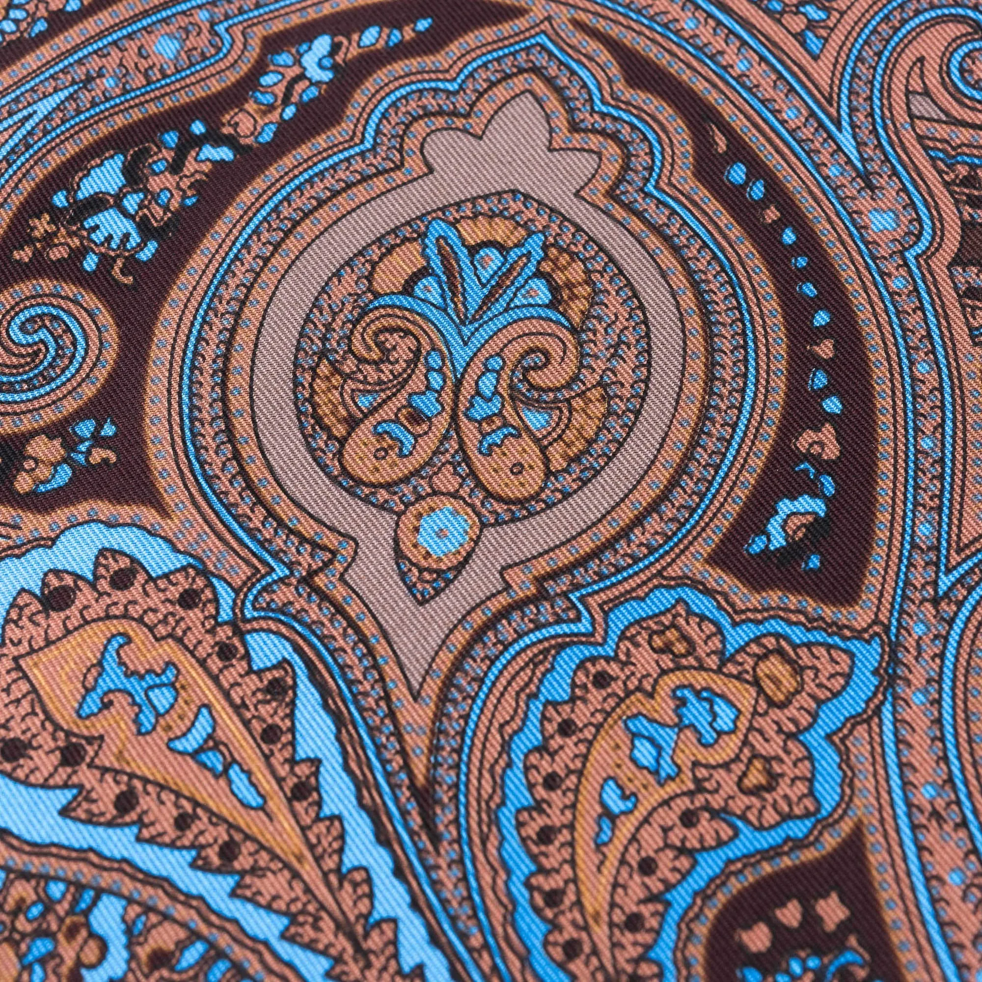 Brown & Blue Paisley Silk Pocket Square