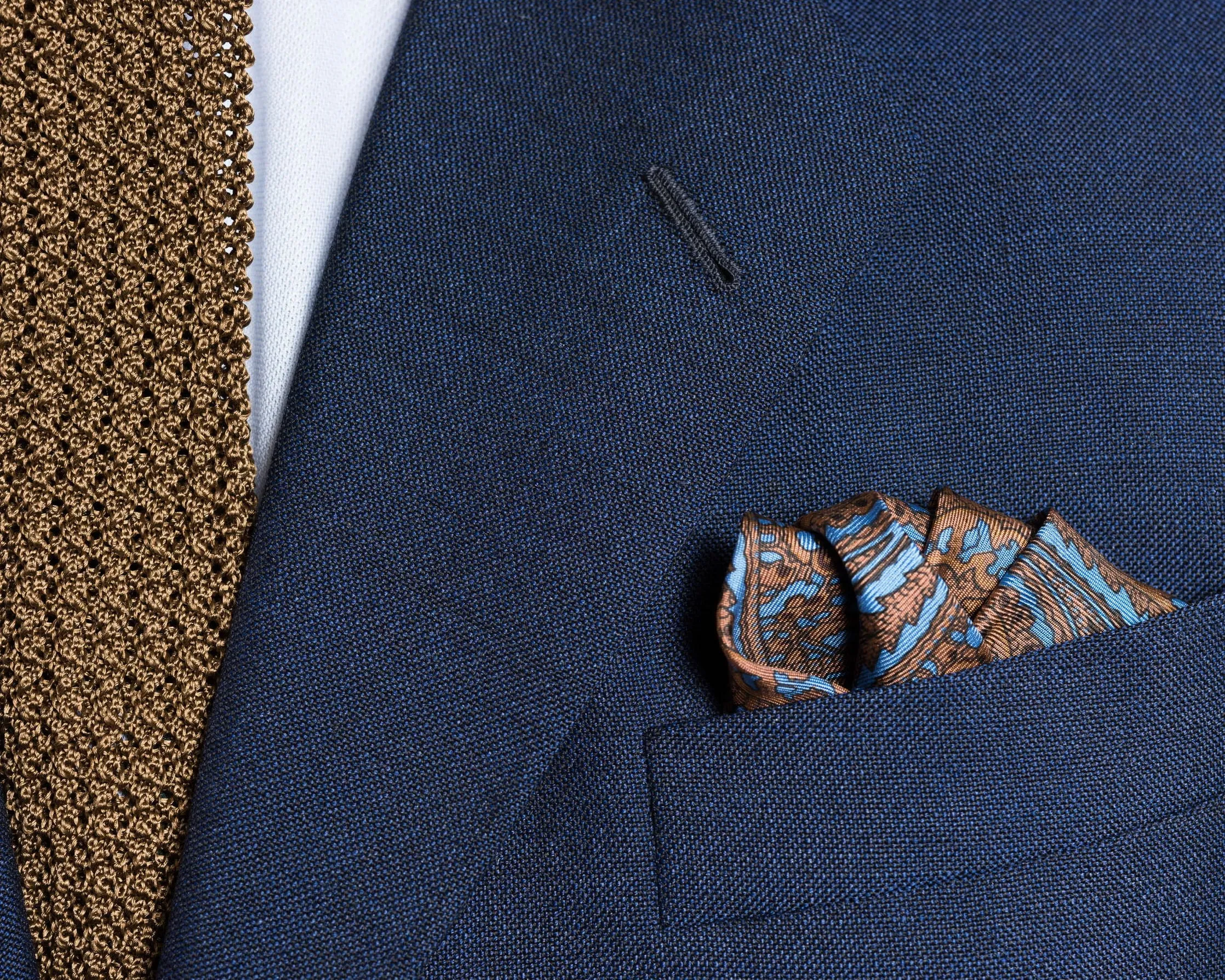 Brown & Blue Paisley Silk Pocket Square