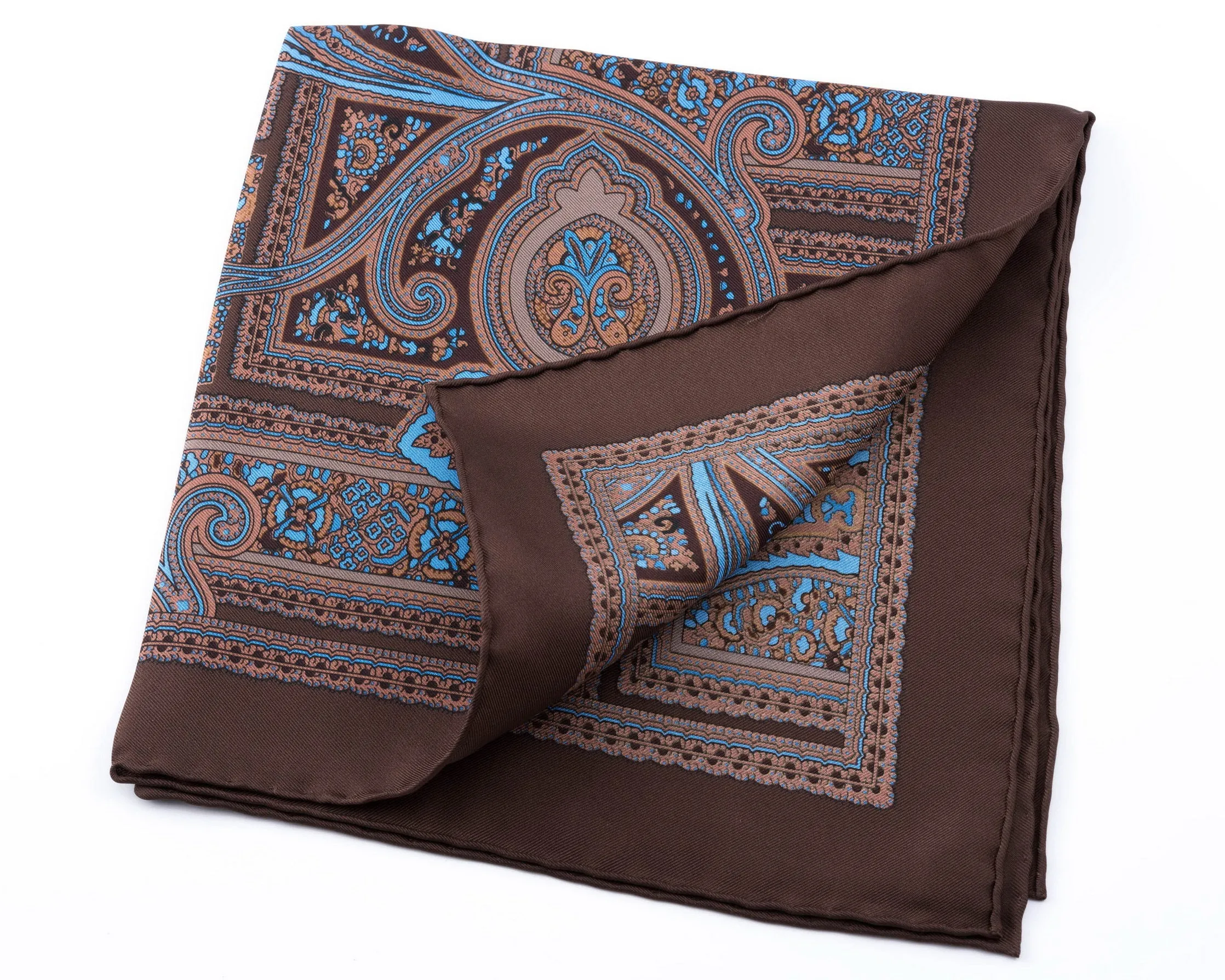 Brown & Blue Paisley Silk Pocket Square