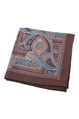 Brown & Blue Paisley Silk Pocket Square