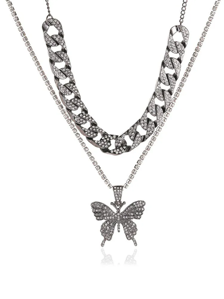 Butterfly Pendant Layered Necklaces