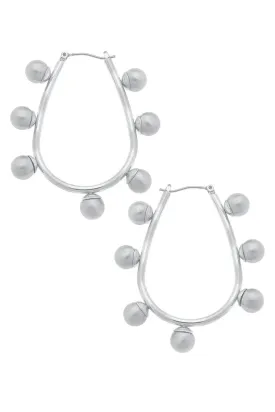 Canvas Allison Studded Metal Teardrop Hoop Earrings in Silver