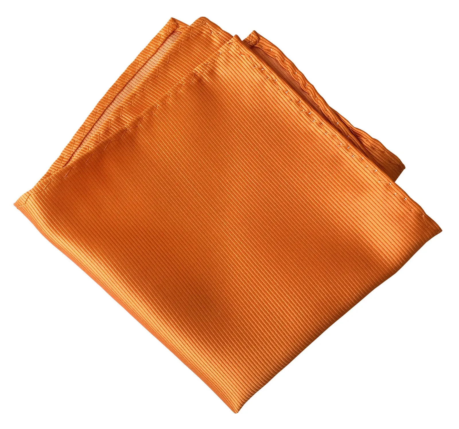 Carrot Orange Pocket Square. Solid Color Fine-Stripe, No Print