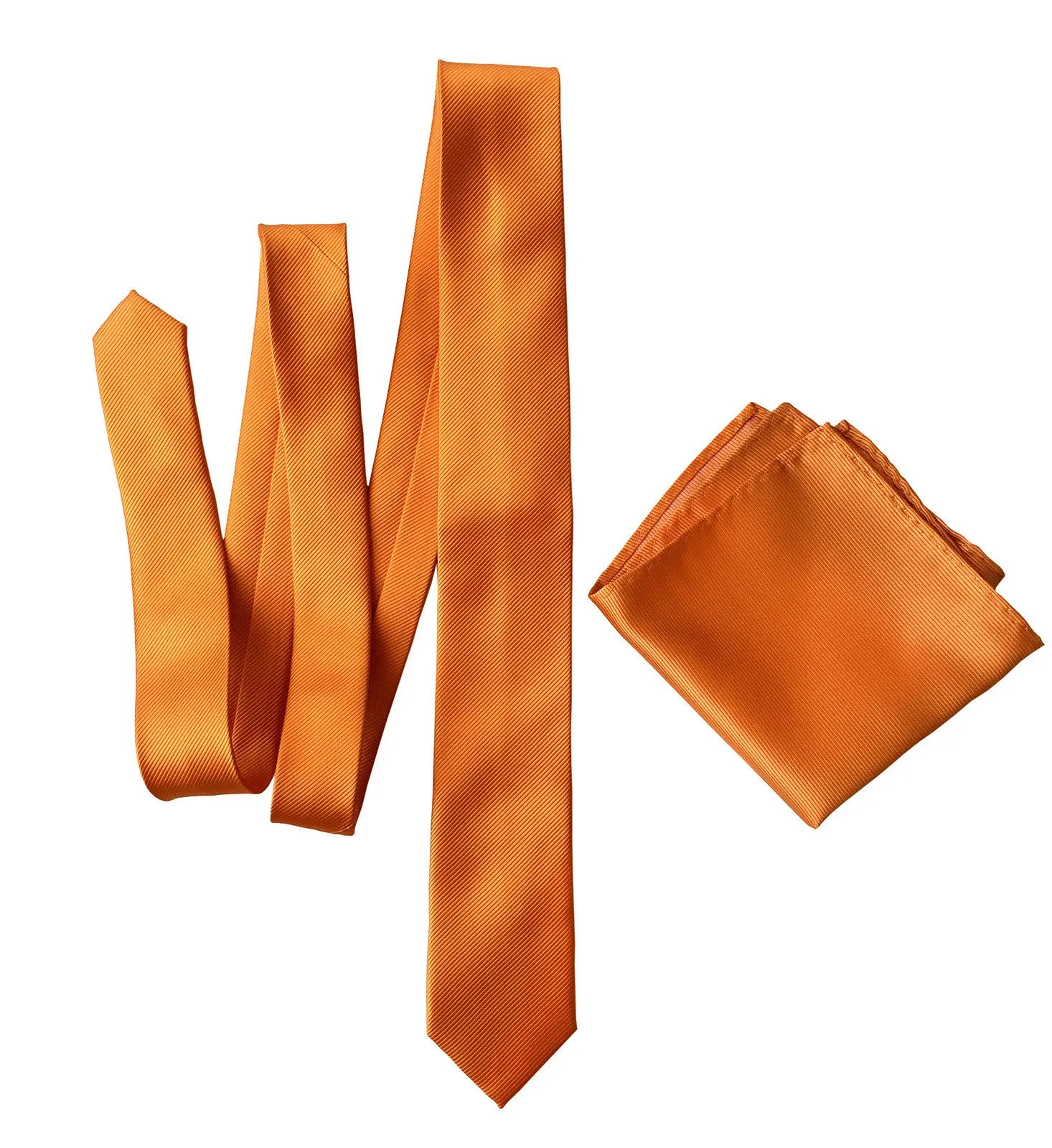 Carrot Orange Pocket Square. Solid Color Fine-Stripe, No Print