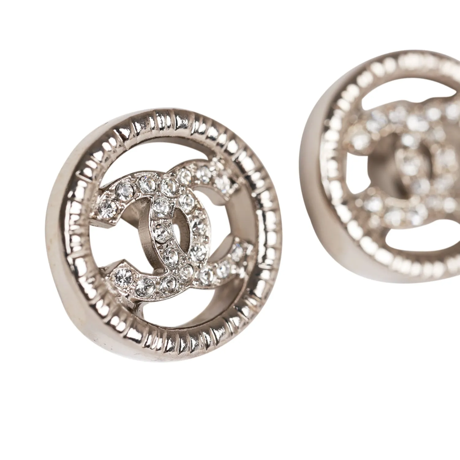 Chanel Silver CC Circle Stud Earrings