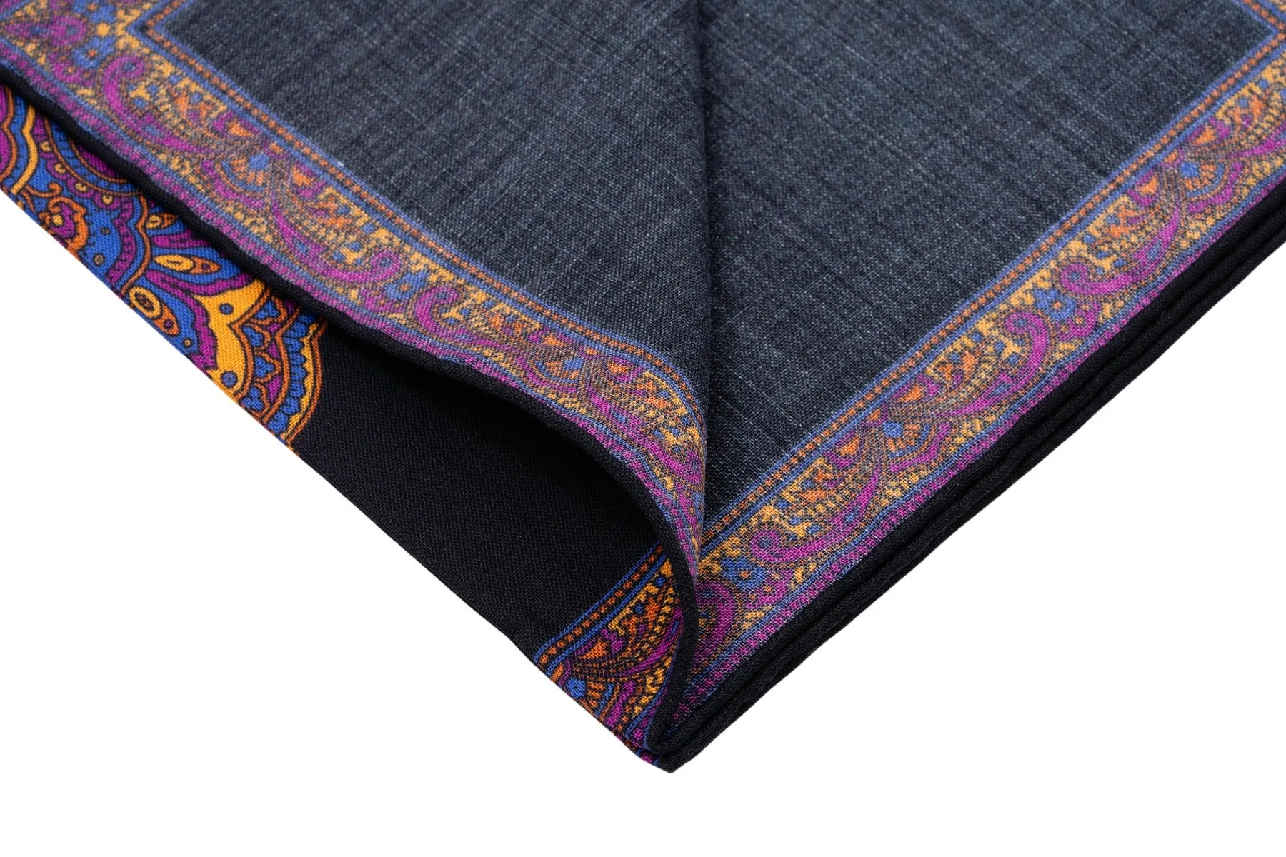 Charcoal & Yellow Paisley Silk-Wool Pocket Square