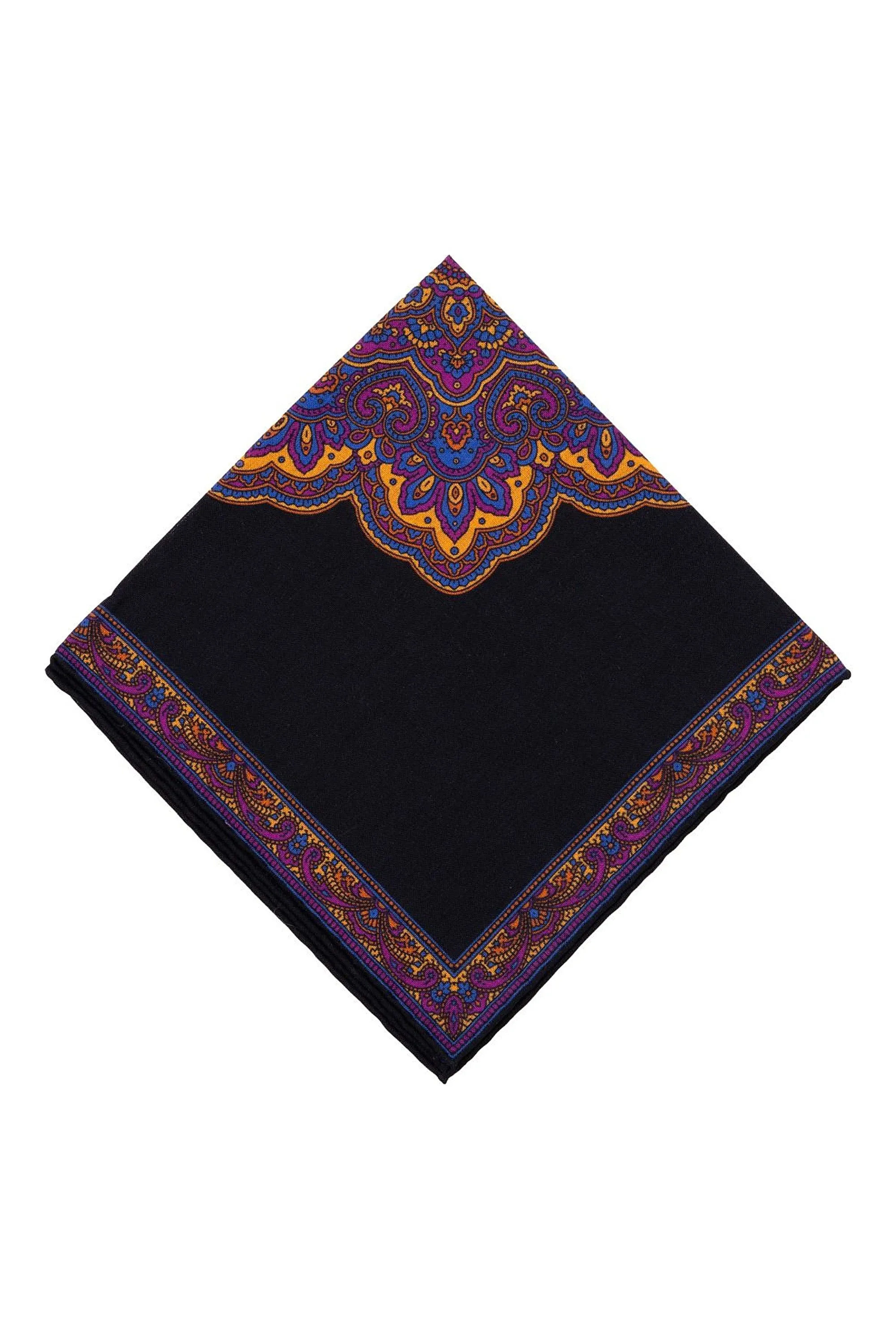 Charcoal & Yellow Paisley Silk-Wool Pocket Square