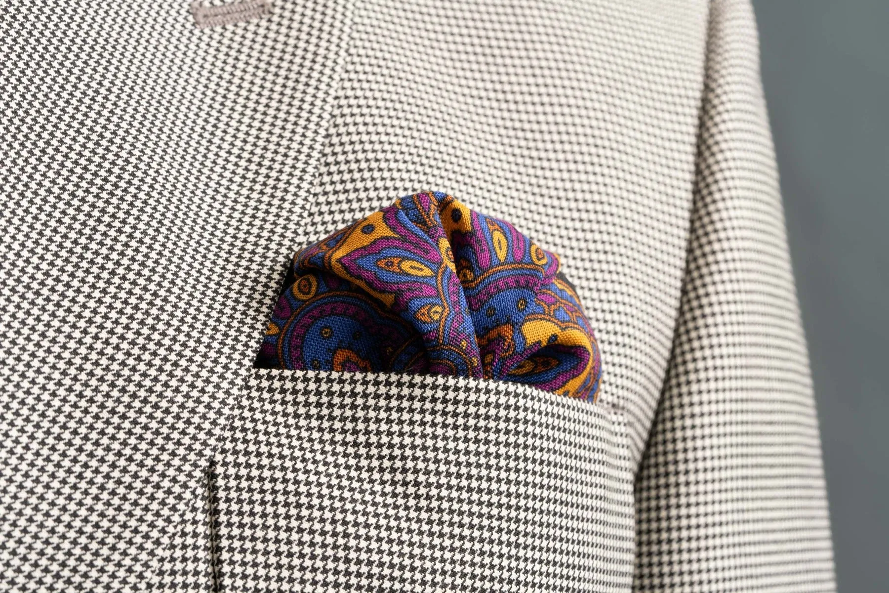 Charcoal & Yellow Paisley Silk-Wool Pocket Square