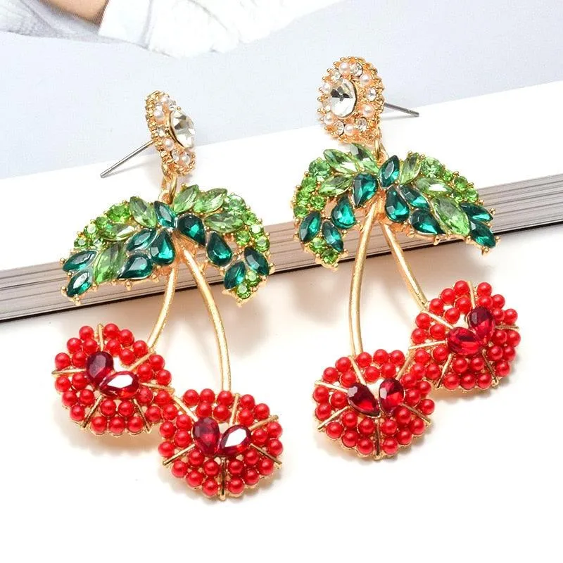 Cherry-Shaped Studded Drop Earrings