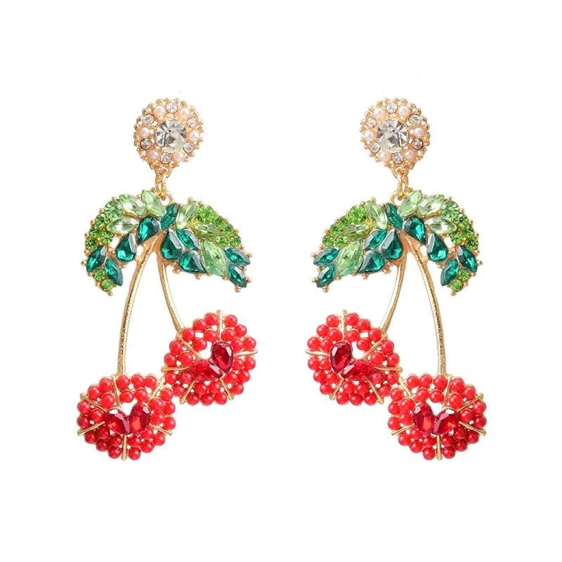 Cherry-Shaped Studded Drop Earrings