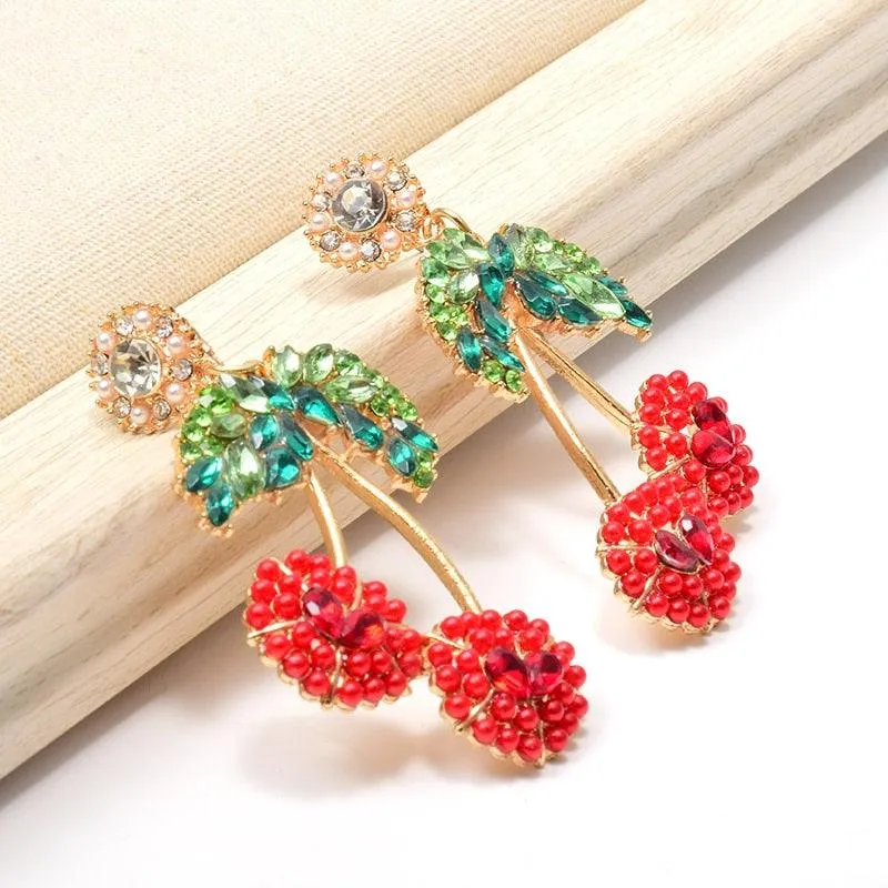 Cherry-Shaped Studded Drop Earrings