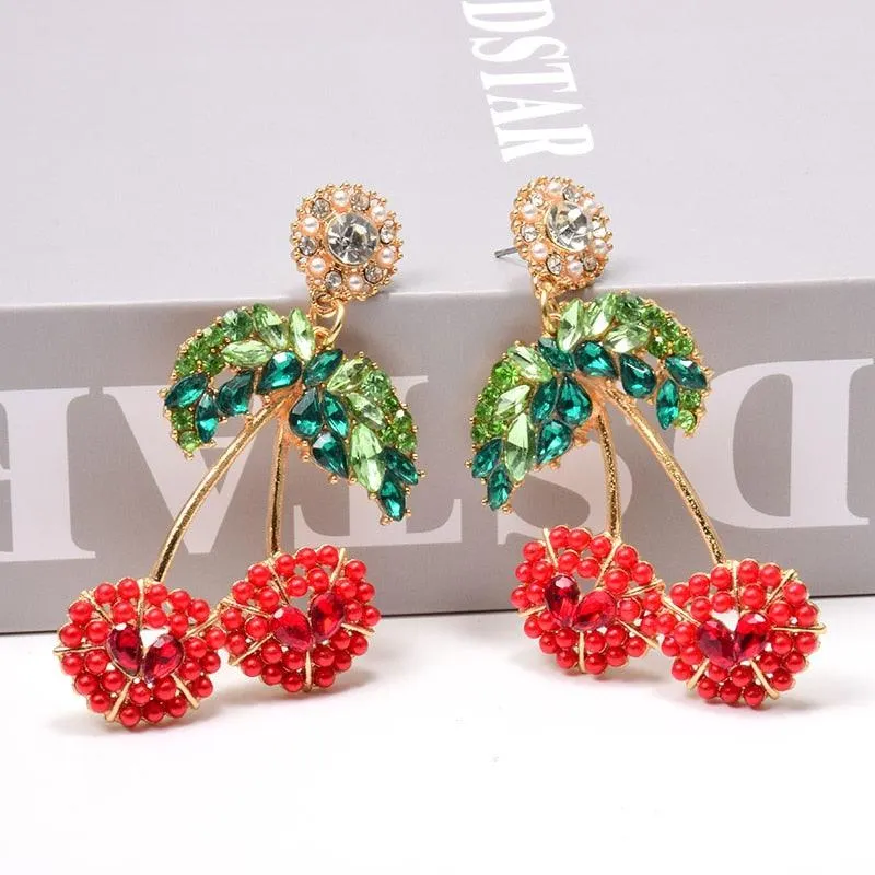 Cherry-Shaped Studded Drop Earrings