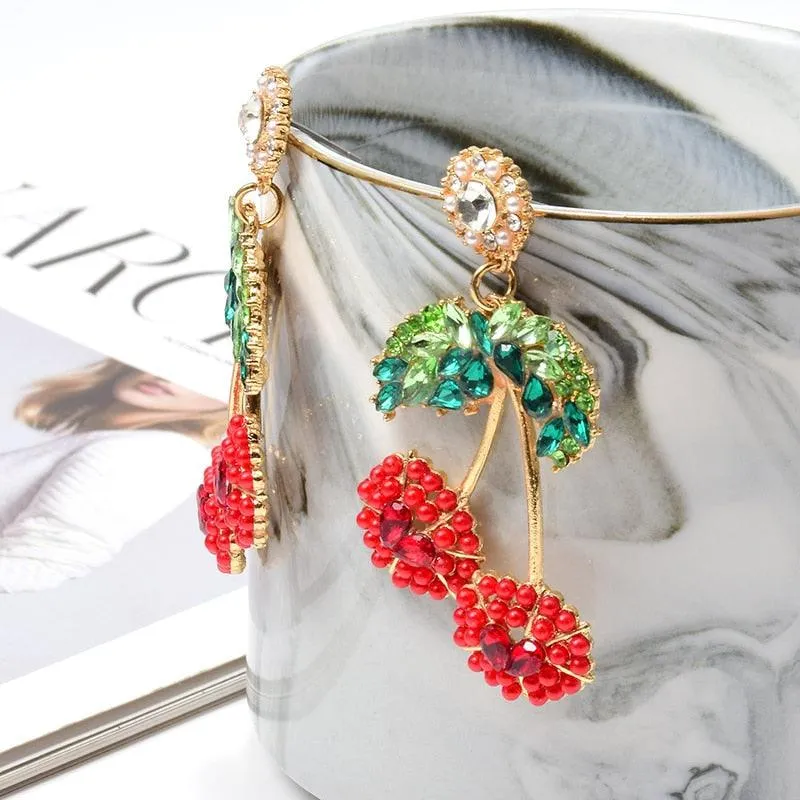 Cherry-Shaped Studded Drop Earrings