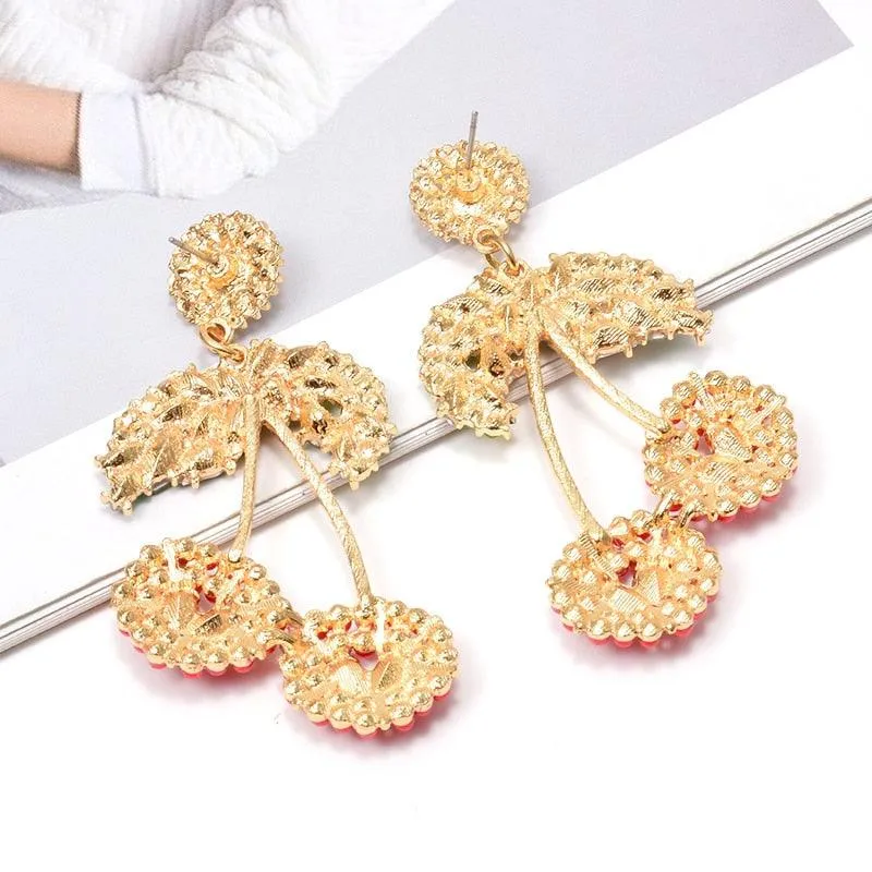 Cherry-Shaped Studded Drop Earrings