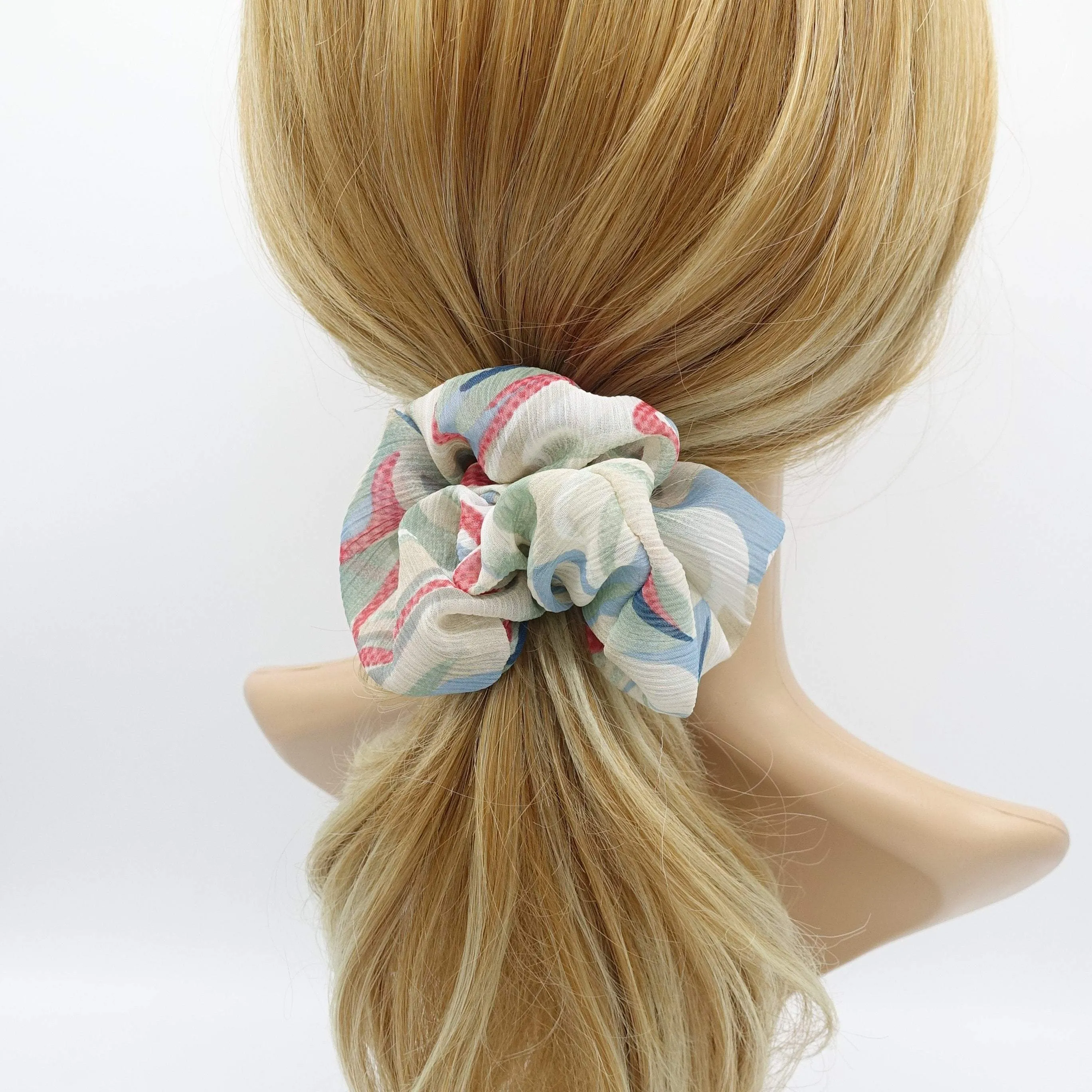 chiffon wave print scrunchies hair elastic accessory for women