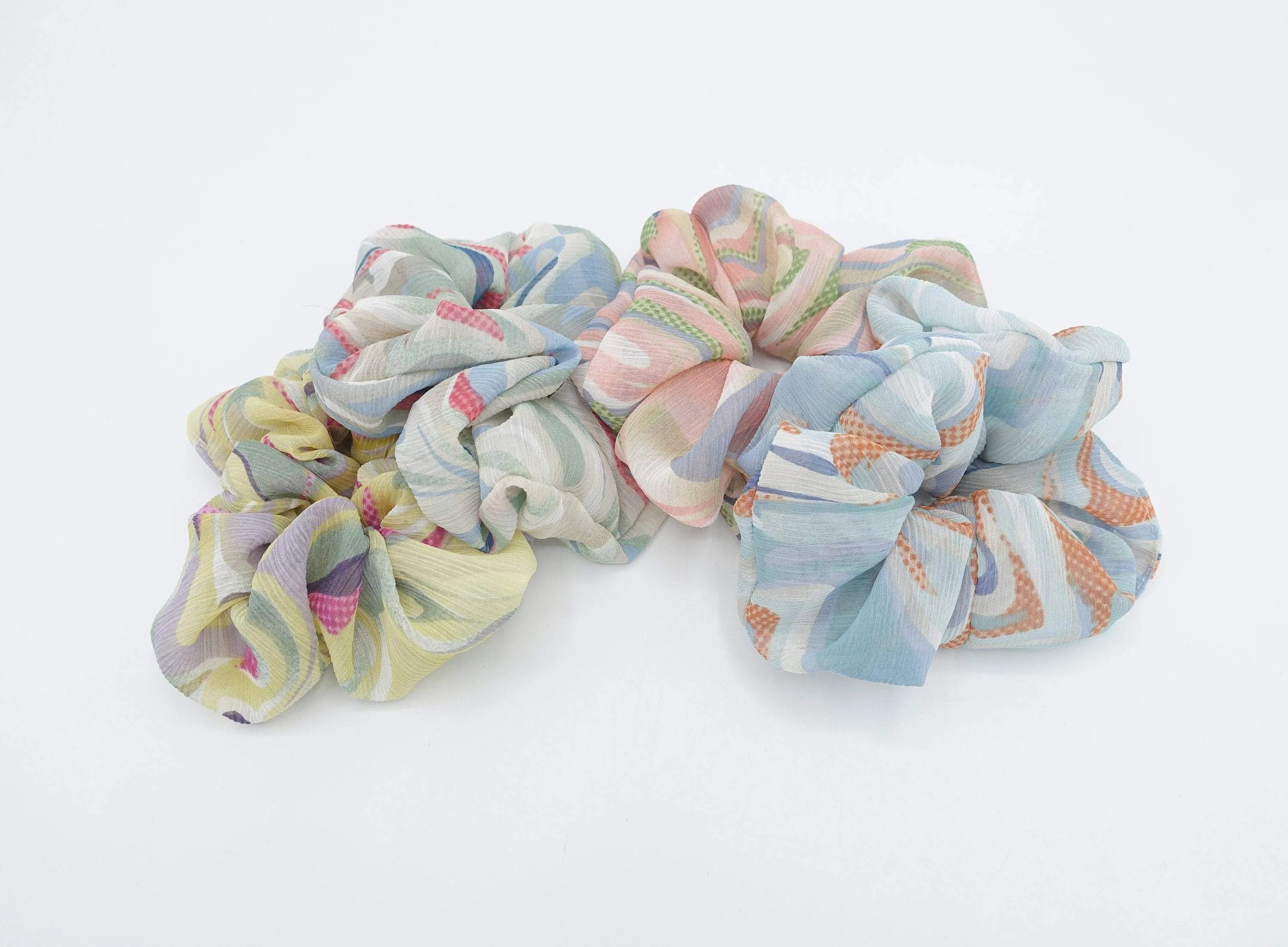 chiffon wave print scrunchies hair elastic accessory for women