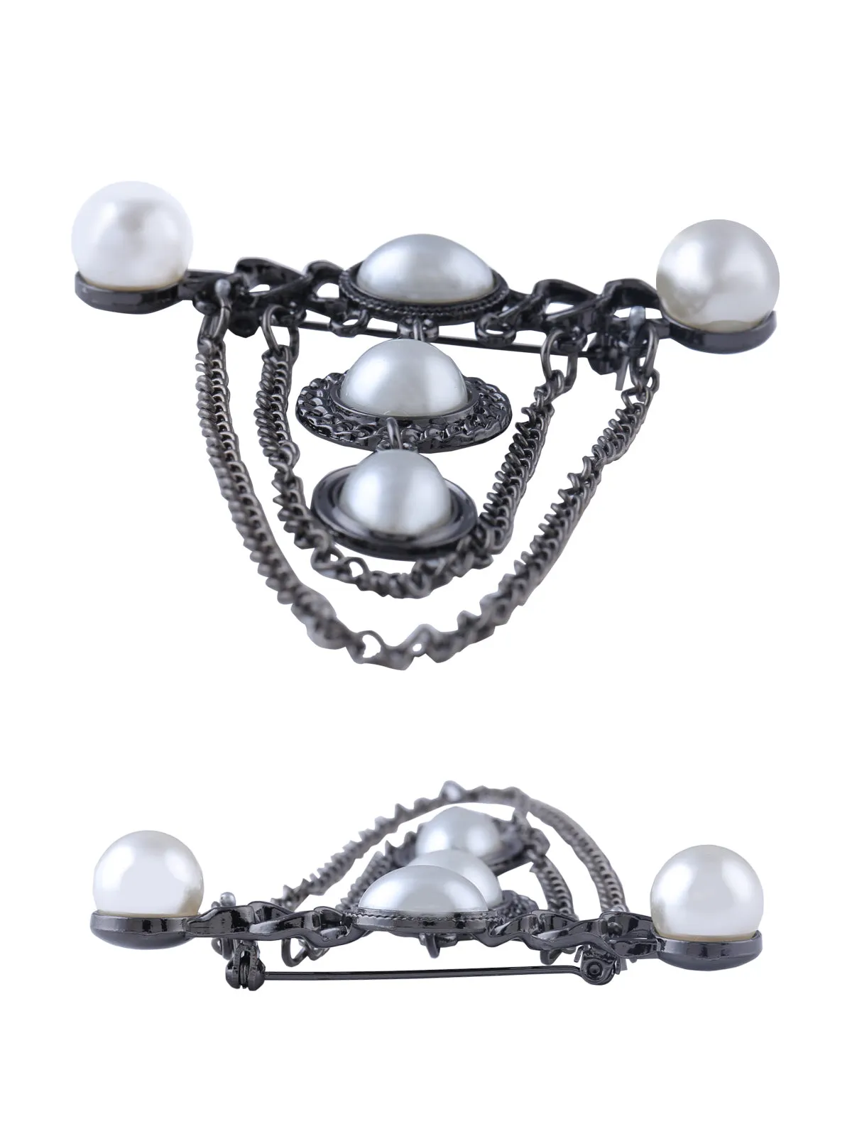 Classic Vintage Pearl & Chain Hanging Brooch