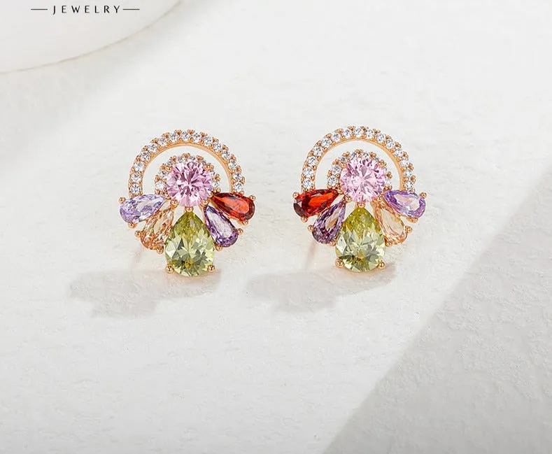 Colorful micro-studded zirconium earrings for women fashion ladies sparkling daisy earrings jewelry