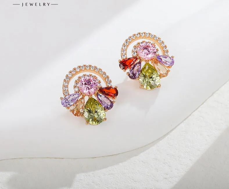 Colorful micro-studded zirconium earrings for women fashion ladies sparkling daisy earrings jewelry