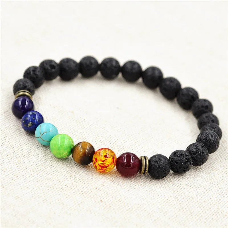 Cool Man Lava Rock Beaded Stretch Bracelets Mala Energy Bracelet Fashion Jewelry Best Gift