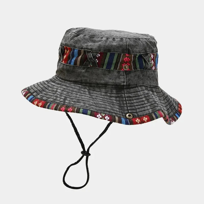 Cotton Unisex Solid Color Bucket Hat with String